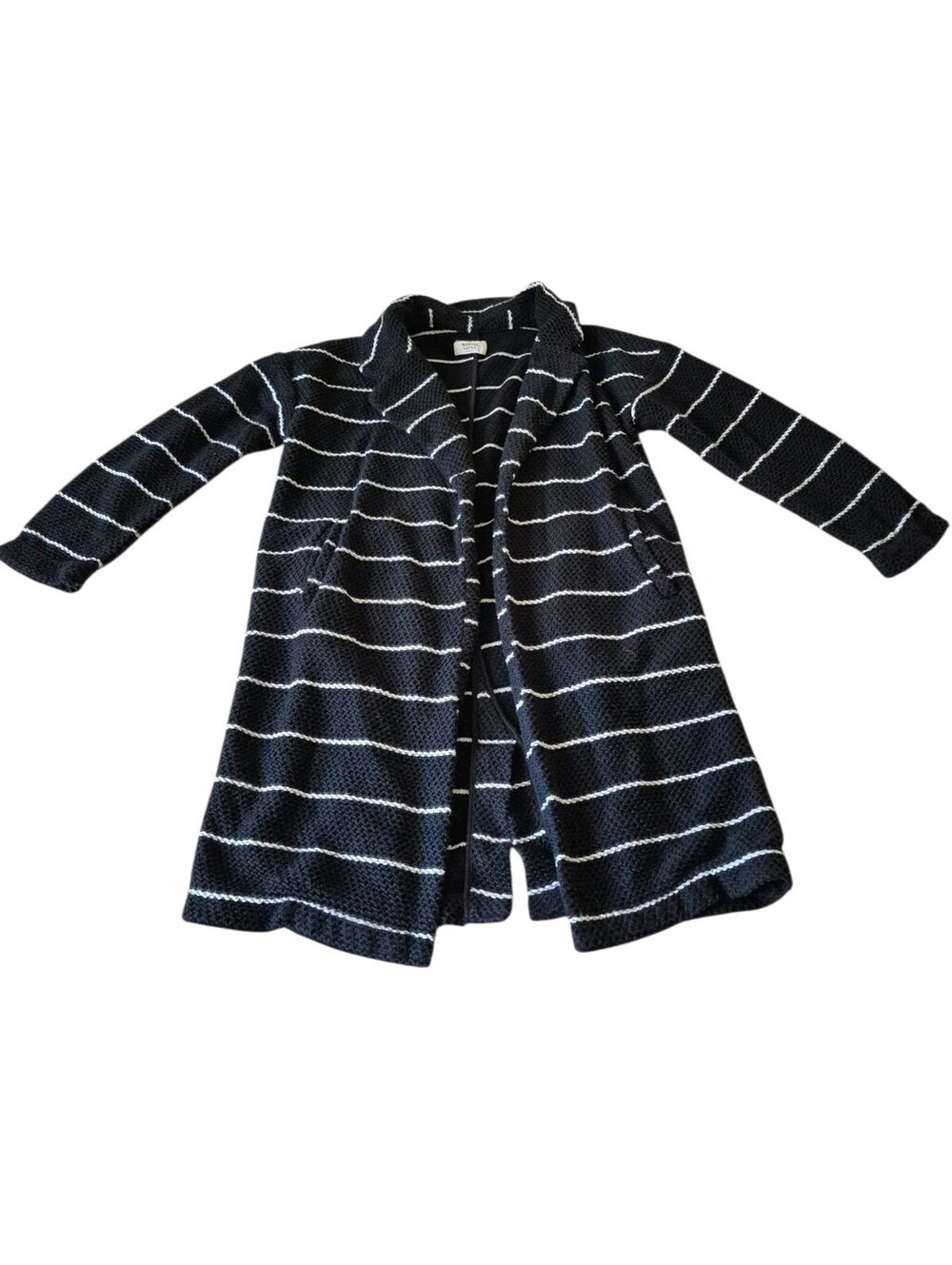 Marine Layer Birdseye Coat Black White Striped Long Cardigan Sweater Medium